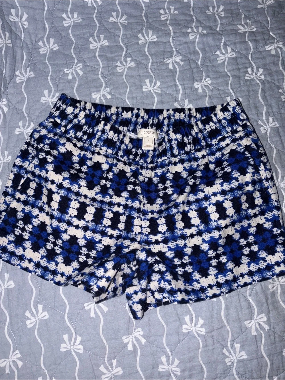 J. Crew Blue and White Patterned Linen Shorts